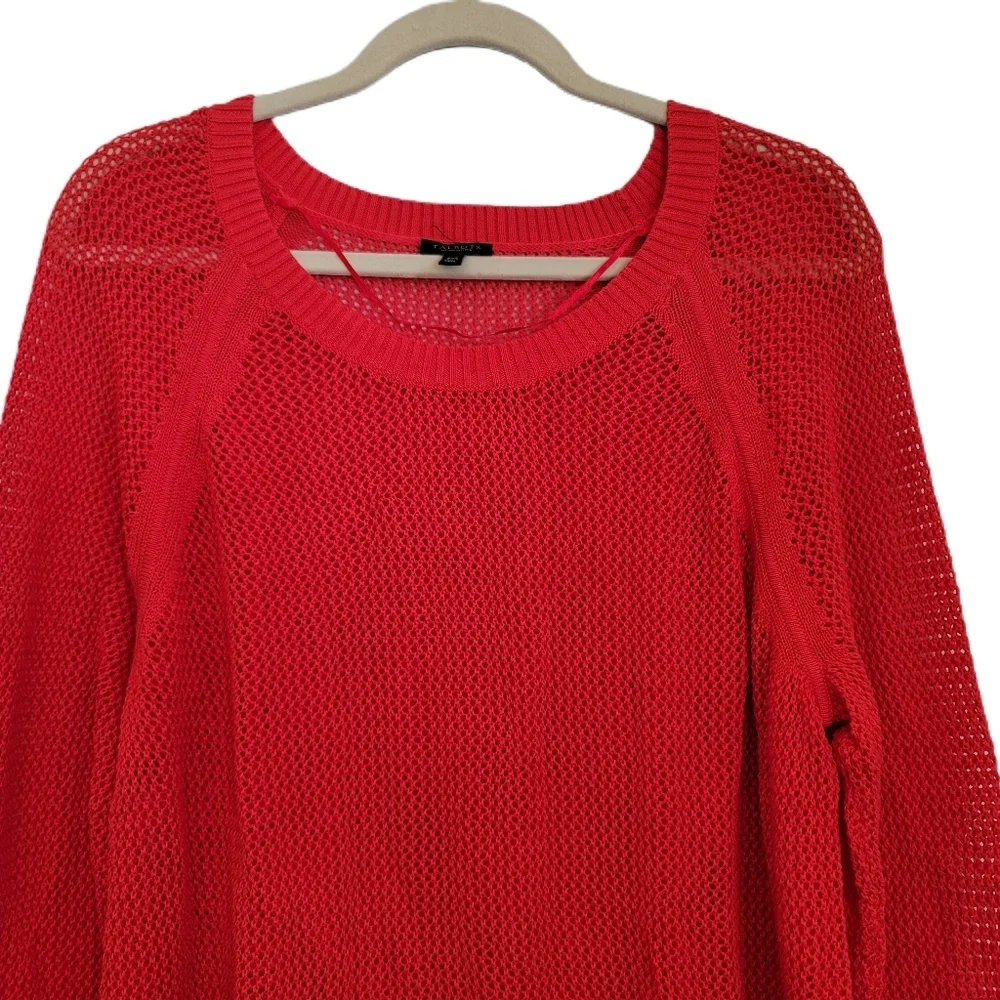Talbots Sweater 2X Petite Red Open Knit Tunic Long Sleeve Plus Size Pullover - Picture 2 of 7